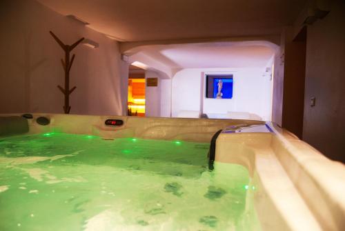 a hot tub in a room with green water at Hotel Bamby in Pescasseroli