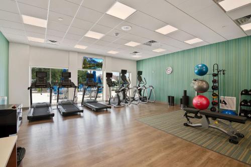 a gym with treadmills and exercise equipment in a room at Holiday Inn Express & Suites Orlando- Lake Buena Vista by IHG in Orlando
