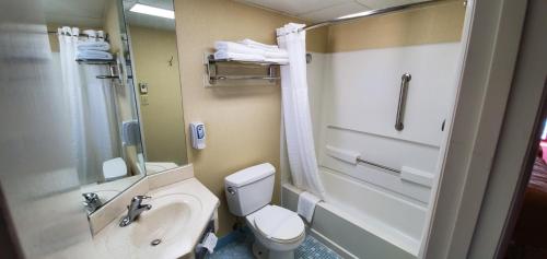 a bathroom with a toilet and a sink and a shower at Sea Hawk Motel in Ocean City