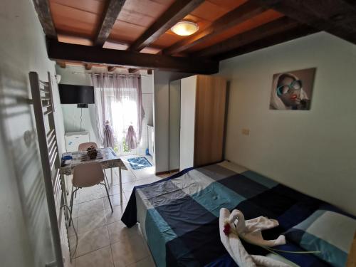 1 dormitorio con 1 cama y 1 mesa en una habitación en Piccola Stella, en Parma