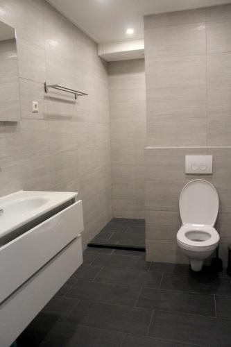a white bathroom with a toilet and a sink at Landzicht in Woubrugge