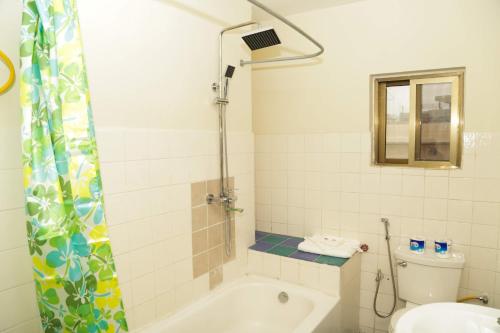 a bathroom with a tub and a toilet and a sink at HOTEL MALLIKA COMPANY, SL in Freetown