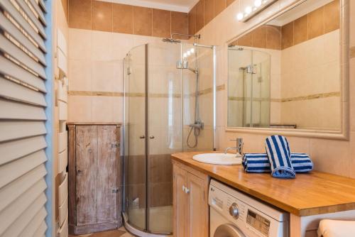 uma casa de banho com um chuveiro e um lavatório. em DIFY Universités - Bord du Rhône em Lyon