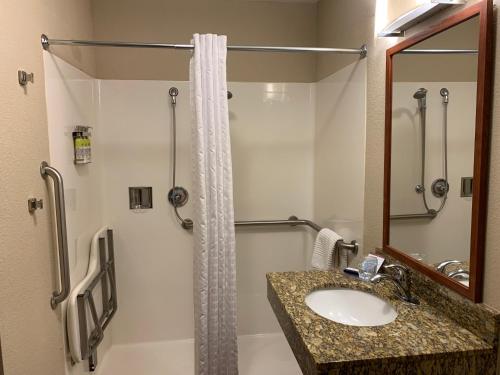 a bathroom with a sink and a shower at Candlewood Suites Jonesboro by IHG in Jonesboro