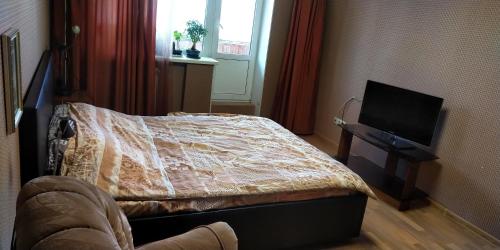 ニジニ・ノヴゴロドにあるApartment on Pochainskayaのベッドルーム(ベッド1台、薄型テレビ付)