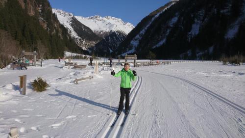 a person is cross country skiing in the snow at Haus Pleterski in Obervellach