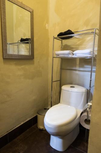 a bathroom with a white toilet and a mirror at Casa Falleri Boutique Hotel in Lima