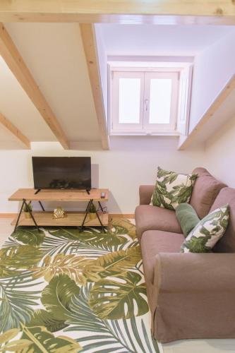 a living room with a couch and a flat screen tv at Living Coimbra Corpo de Deus in Coimbra