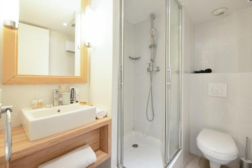 a bathroom with a shower and a sink and a toilet at Résidence Pierre & Vacances Premium Port Prestige in Antibes