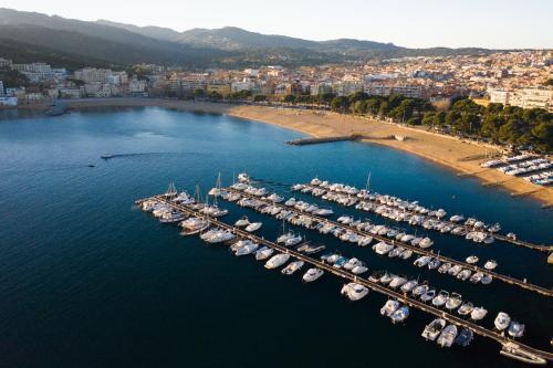 an aerial view of a marina with boats in the water at Boutique Hotel Élke Spa Superior in Sant Feliu de Guixols