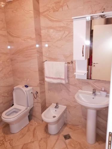 a bathroom with a toilet and a sink at Apartman Sadutas in Rafailovici
