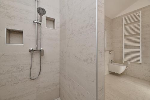 a bathroom with a shower and a sink at B&B Artegnana 1798 in Grožnjan