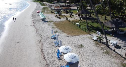 una vista aérea de una playa con sombrillas en Sítio Praia dos Carneiros, en Praia dos Carneiros