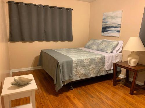 a small bedroom with a bed and a window at Mid-century Home 2 miles to UF, Downtown, and Shands Plus Walk to Coffee Culture, Planet Fitness and Alfred A Ring Park in Gainesville