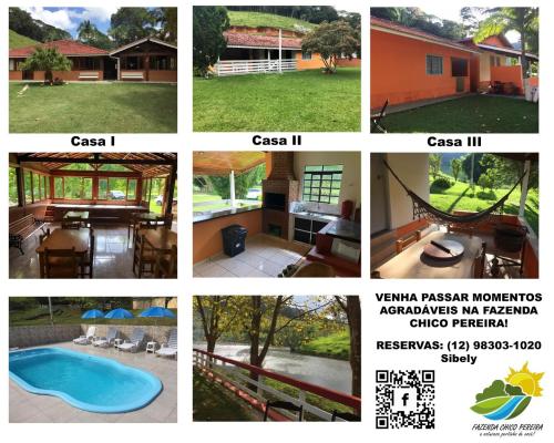 un collage de fotos de una casa en Fazenda Chico Pereira en Santo Antônio do Pinhal