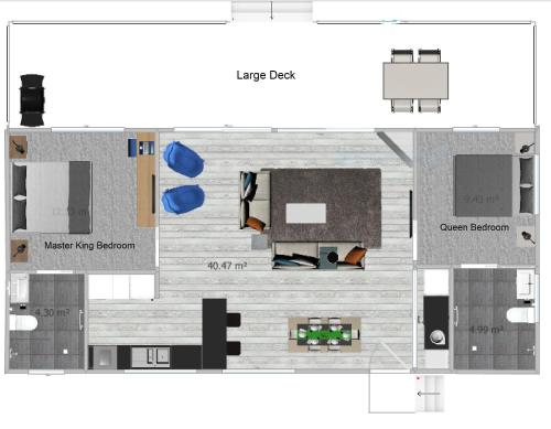 a floor plan of a house with a room at BINALONG BRAE @ Bay of Fires Two bedroom both with ensuites in Binalong Bay