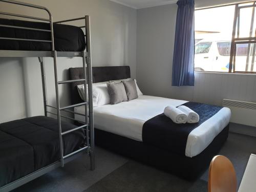 a bedroom with a bunk bed with a ladder at Manowhenua Lodge in National Park
