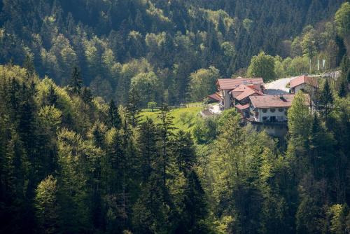 a house in the middle of a forest at Hotel-Gasthof Mauthäusl in Weißbach