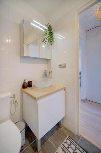 une salle de bain avec un lavabo et des toilettes dans l'établissement Welcome to paradise, à Vallauris