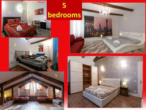 a collage of four pictures of a bedroom at Ca' del Cafetier in Venice