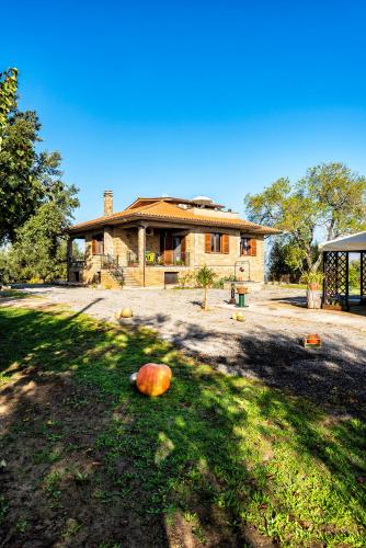 a house with a grass yard in front of it at Poggio della Stella in Blera