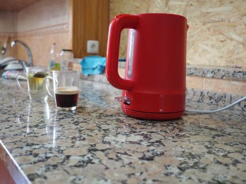 a red jug sitting on a kitchen counter with a drink at The Portuguese Element in Faro