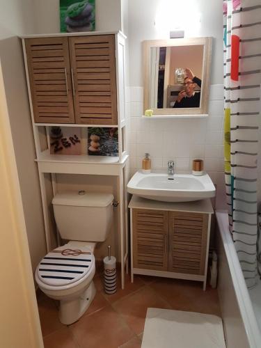 une salle de bain avec toilettes et lavabo dans l'établissement Ker MARIE JO, à La Baule
