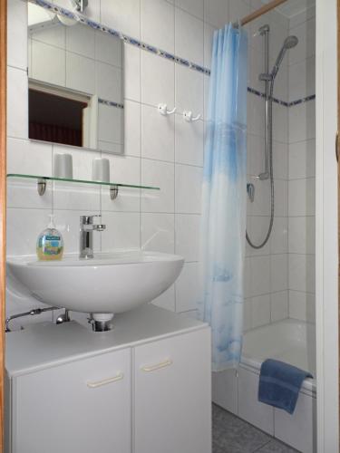 a bathroom with a sink and a shower at Haus Holzheimer in Bad Kissingen