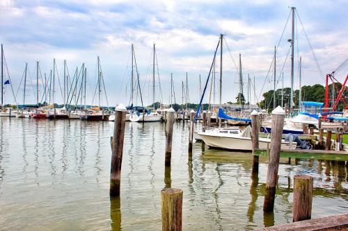 a group of boats docked in a marina at Sandaway Suites & Beach in Oxford
