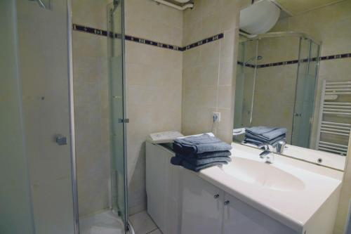 une salle de bain avec un lavabo et une douche en verre dans l'établissement Atlantico - Arrosa, à Biarritz