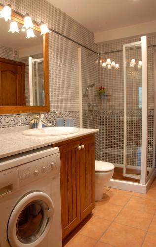 a bathroom with a washing machine and a toilet at Mas Mallol in Puigcerdà