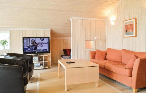 a living room with a couch and a tv at Holiday Home Bredekjærs-Åsen Græsted V in Udsholt Sand