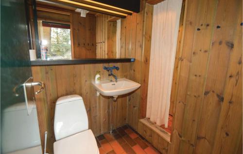 Slettestrandにある4 Bedroom Pet Friendly Home In Fjerritslevのバスルーム(木製の壁、洗面台、トイレ付)
