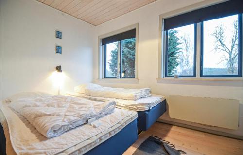 two beds in a room with two windows at Cozy Apartment In Ebeltoft With Wifi in Ebeltoft