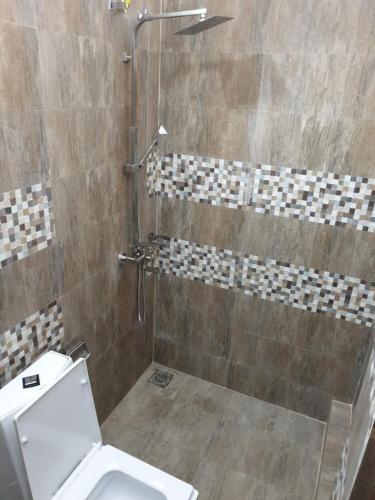 a bathroom with a shower with a toilet and a sink at Kreation Hotels Colombo in Colombo