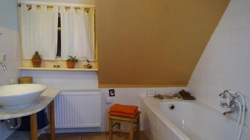 a bathroom with a sink and a bath tub and a sink at Ferien im Denkmal an der Elbe in Stadt Wehlen