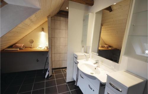 a bathroom with a sink and a mirror at Nice Apartment In Roslev With Kitchen in Roslev