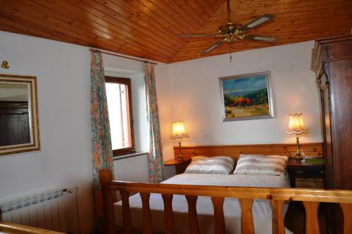 1 dormitorio con 1 cama y ventilador de techo en Villa Antica, en Grožnjan