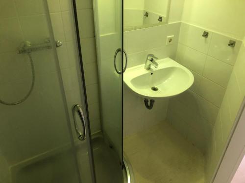 a bathroom with a sink and a shower at Burgstudio in Alzenau in Unterfranken