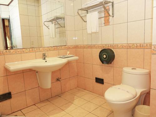 a bathroom with a sink and a toilet at Aegean Garden Motel in Wujie