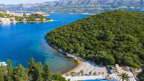 an island in the middle of a body of water at Aminess Vival Port9 Resort in Korčula