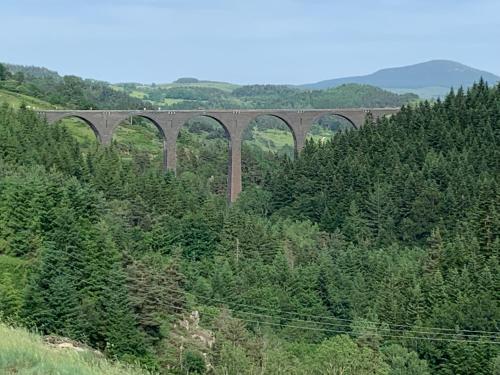 a bridge in the middle of a forest at Auberge de la Tour in Freycenet-la-Tour