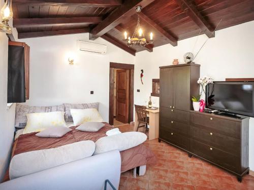 a bedroom with a large bed and a television at Holiday Home Lišera by Interhome in Rovinjsko Selo