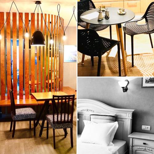 a table and chairs and a table and a dining room at Aparthotel in Chişinău