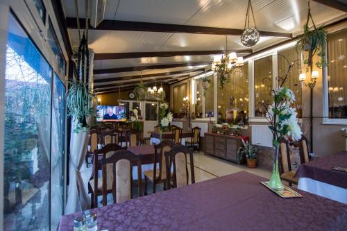 a restaurant with tables and chairs in a room at Pensiunea Sofia in Timişoara