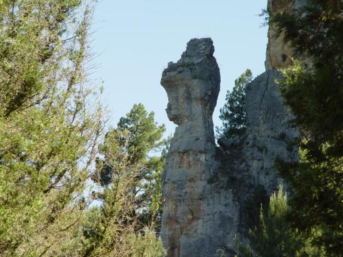 a rock formation in the middle of some trees at Puerta del Cañón 1 in Valdemaluque