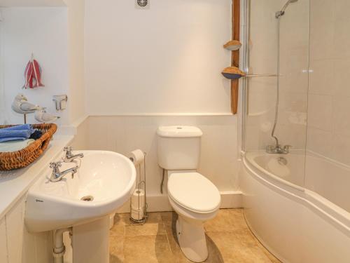 LlangynogにあるHaulfrynのバスルーム(トイレ、洗面台、シャワー付)
