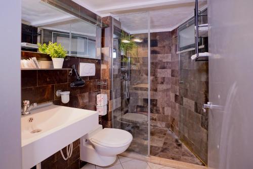 a bathroom with a toilet and a shower and a sink at Center House Colosseo in Rome