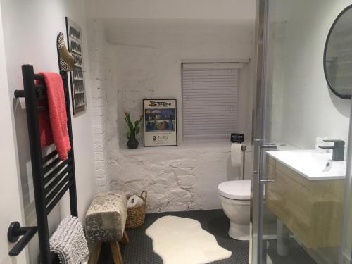 a bathroom with a white toilet and a sink at Beautifully Renovated Self-Contained Farm Cottage - close to beaches, North Berwick and the Golf Coast in North Berwick