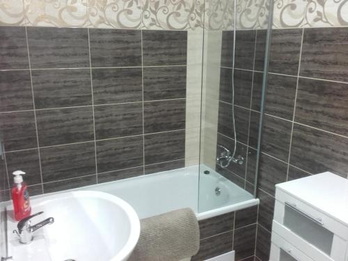 a bathroom with a sink and a bath tub at A-Z Ubytovaní v soukromí Velké Losiny in Velké Losiny